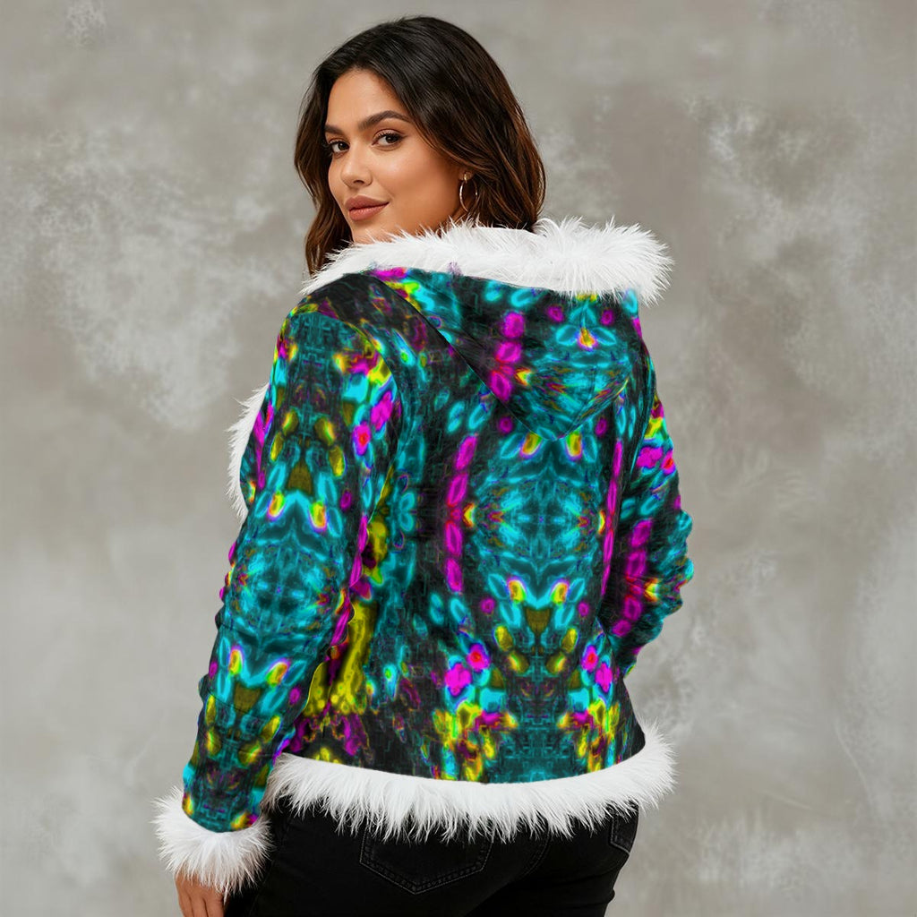Color High Women's Faux Fur Trim Hooded Jacket | Velvet - Color High Hooded Jacket