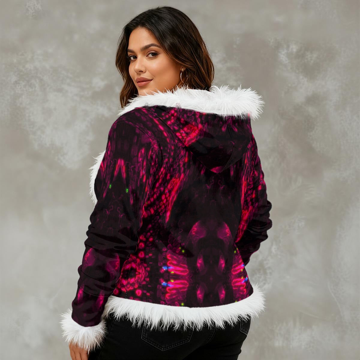 Color High Women's Faux Fur Trim Hooded Jacket | Velvet - Color High Hooded Jacket