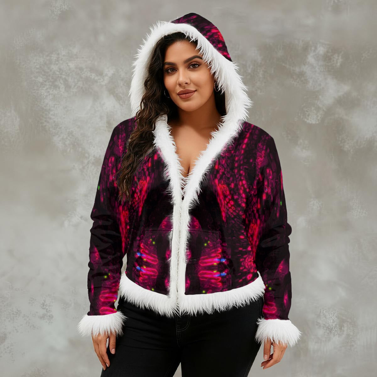 Color High Women's Faux Fur Trim Hooded Jacket | Velvet - Color High Hooded Jacket