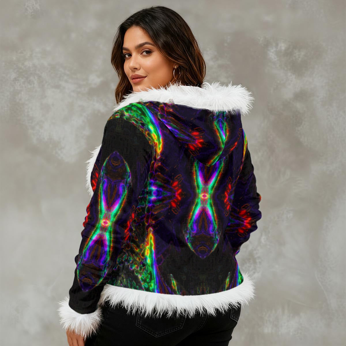 Color High Women's Faux Fur Trim Hooded Jacket | Velvet - Color High Hooded Jacket