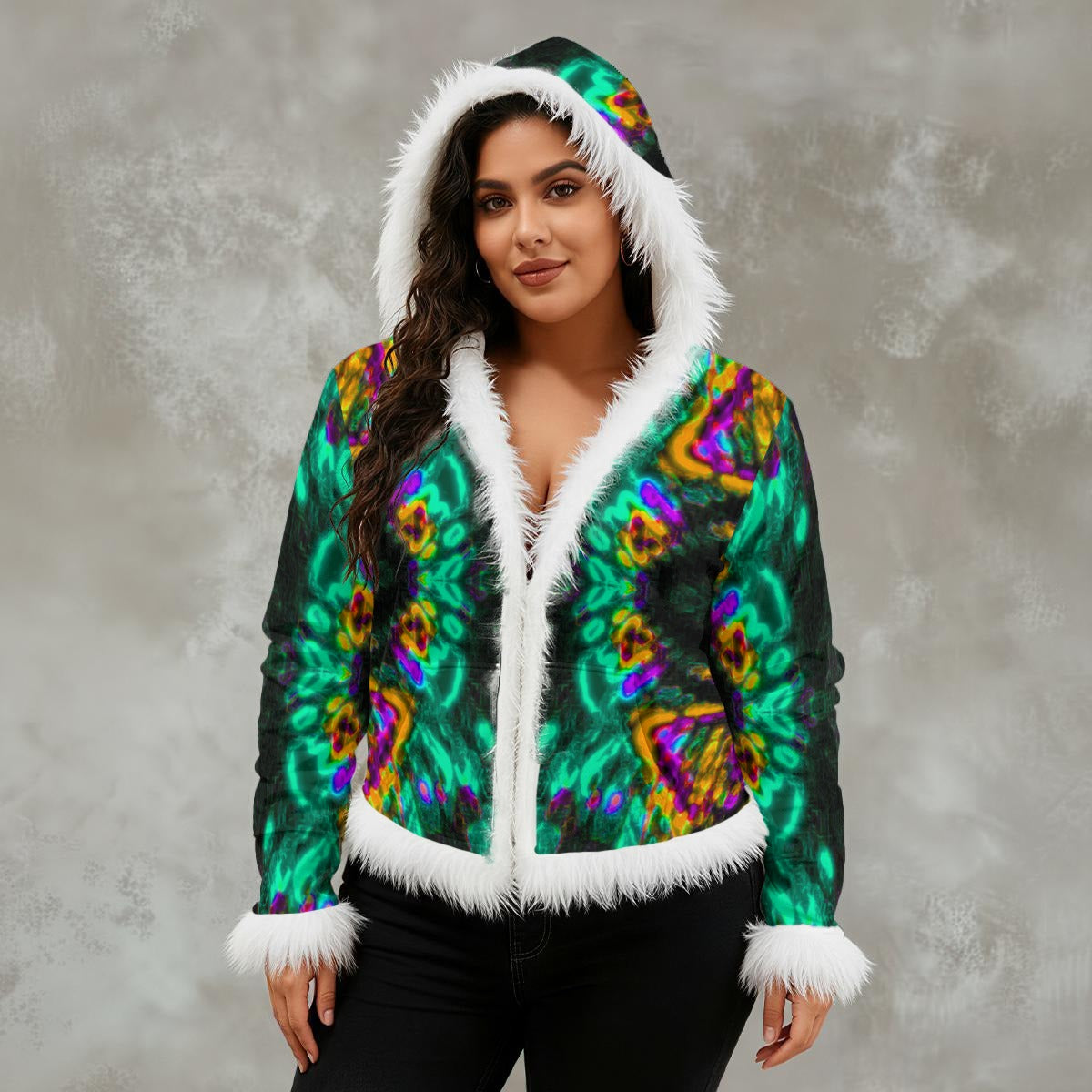 Color High Women's Faux Fur Trim Hooded Jacket | Velvet - Color High Hooded Jacket