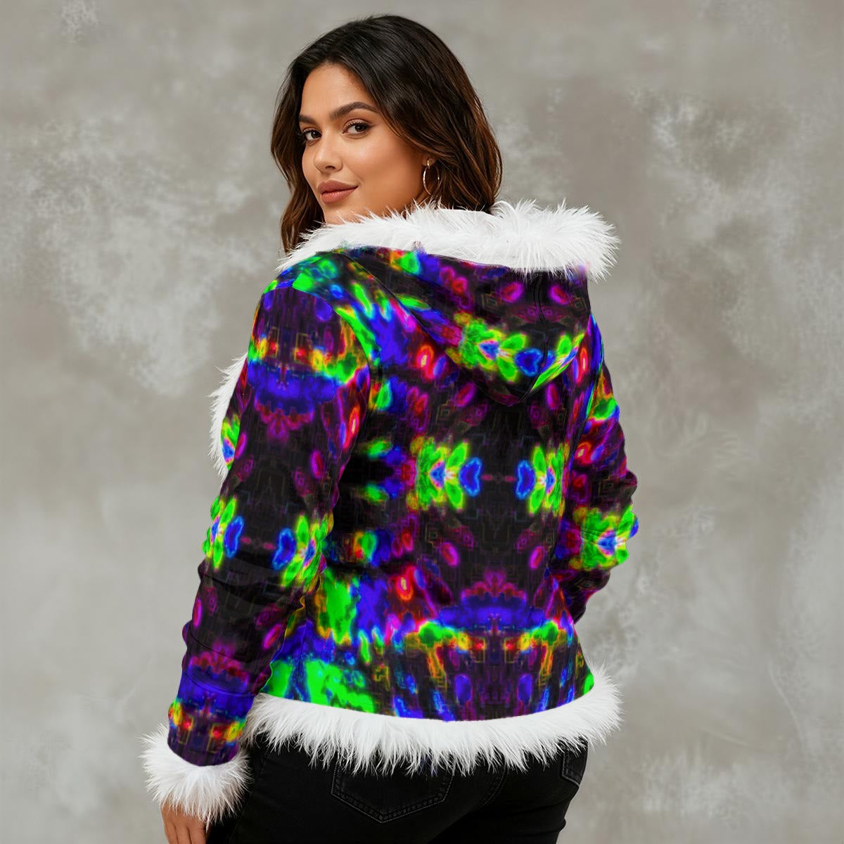 Color High Women's Faux Fur Trim Hooded Jacket | Velvet - Color High Hooded Jacket