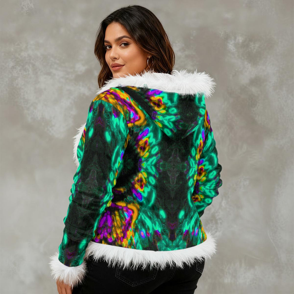 Color High Women's Faux Fur Trim Hooded Jacket | Velvet - Color High Hooded Jacket
