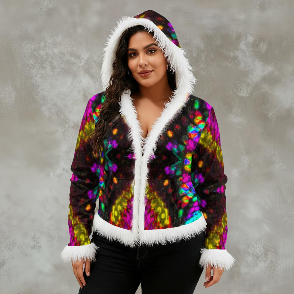 Color High Velvet Art Print — Women's Faux-Fur-Trim Hooded Jacket - Color High Hooded Jacket