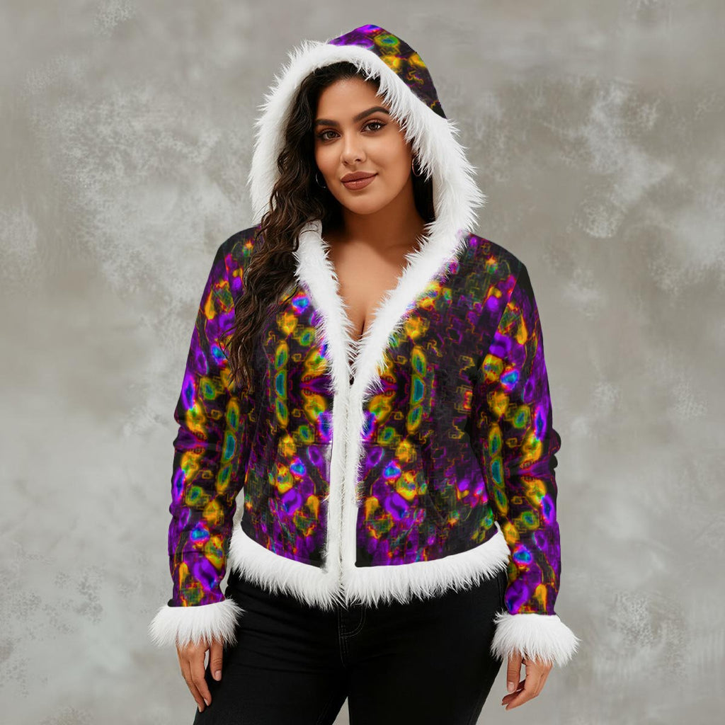 Color High Women's Faux Fur Trim Hooded Jacket | Velvet - Color High Hooded Jacket