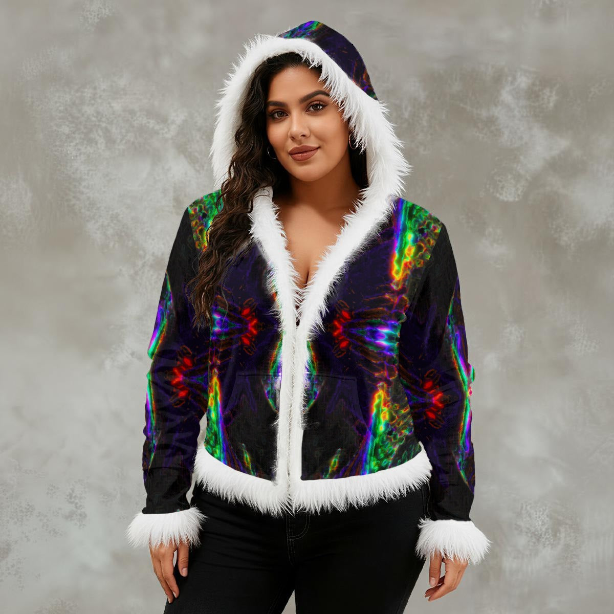 Color High Women's Faux Fur Trim Hooded Jacket | Velvet - Color High Hooded Jacket
