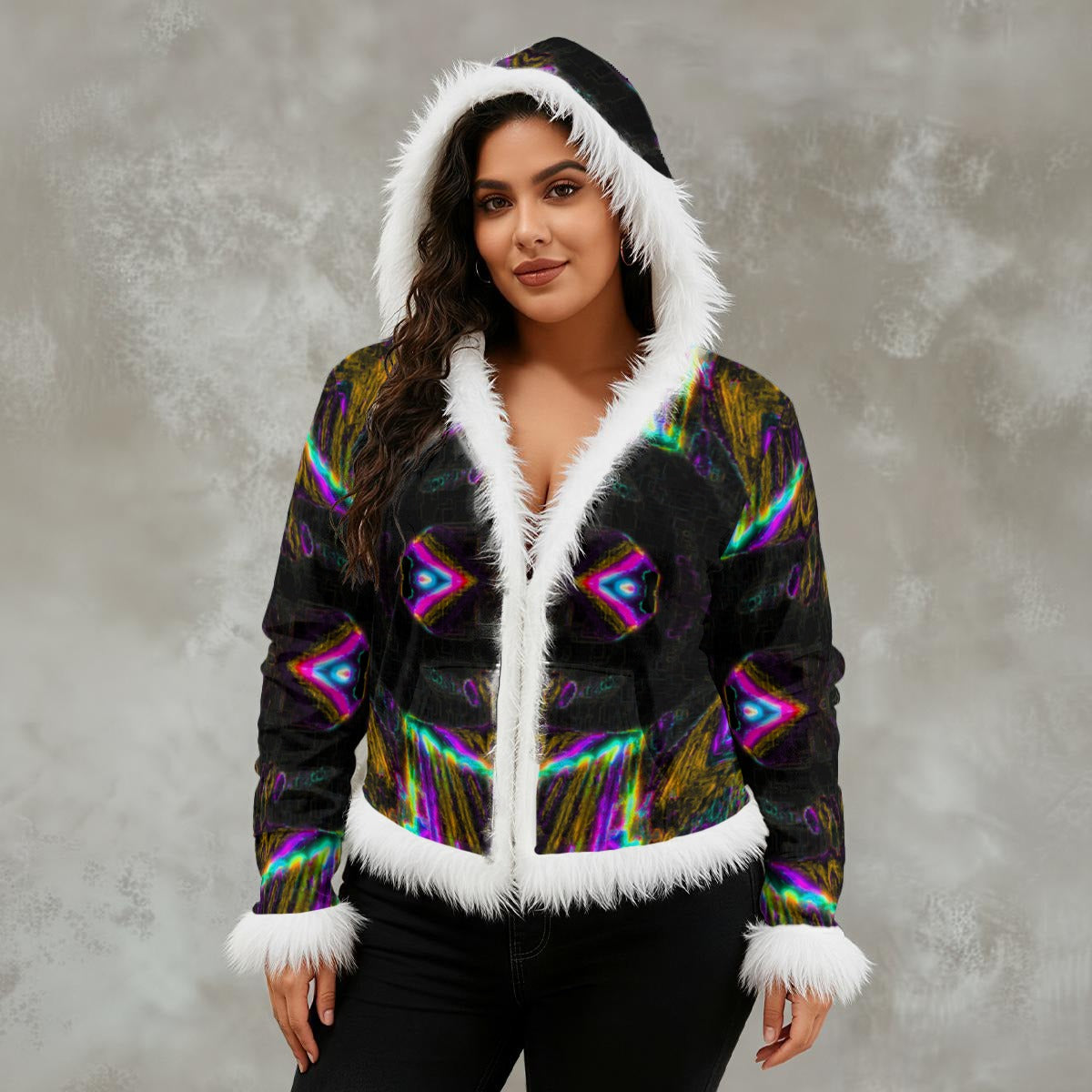 Color High Women's Faux Fur Trim Hooded Jacket | Velvet - Color High Hooded Jacket