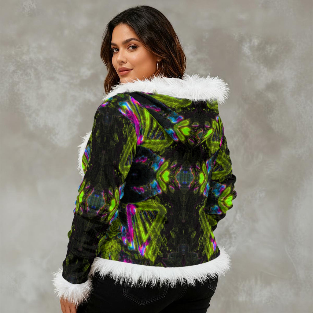 Color High Women's Faux Fur Trim Hooded Jacket | Velvet - Color High Hooded Jacket
