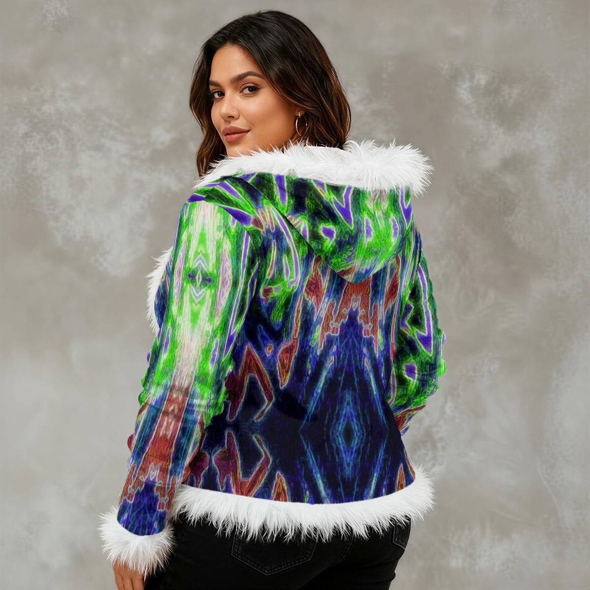 Color High Women's Faux Fur Trim Hooded Jacket | Velvet - Color High Hooded Jacket