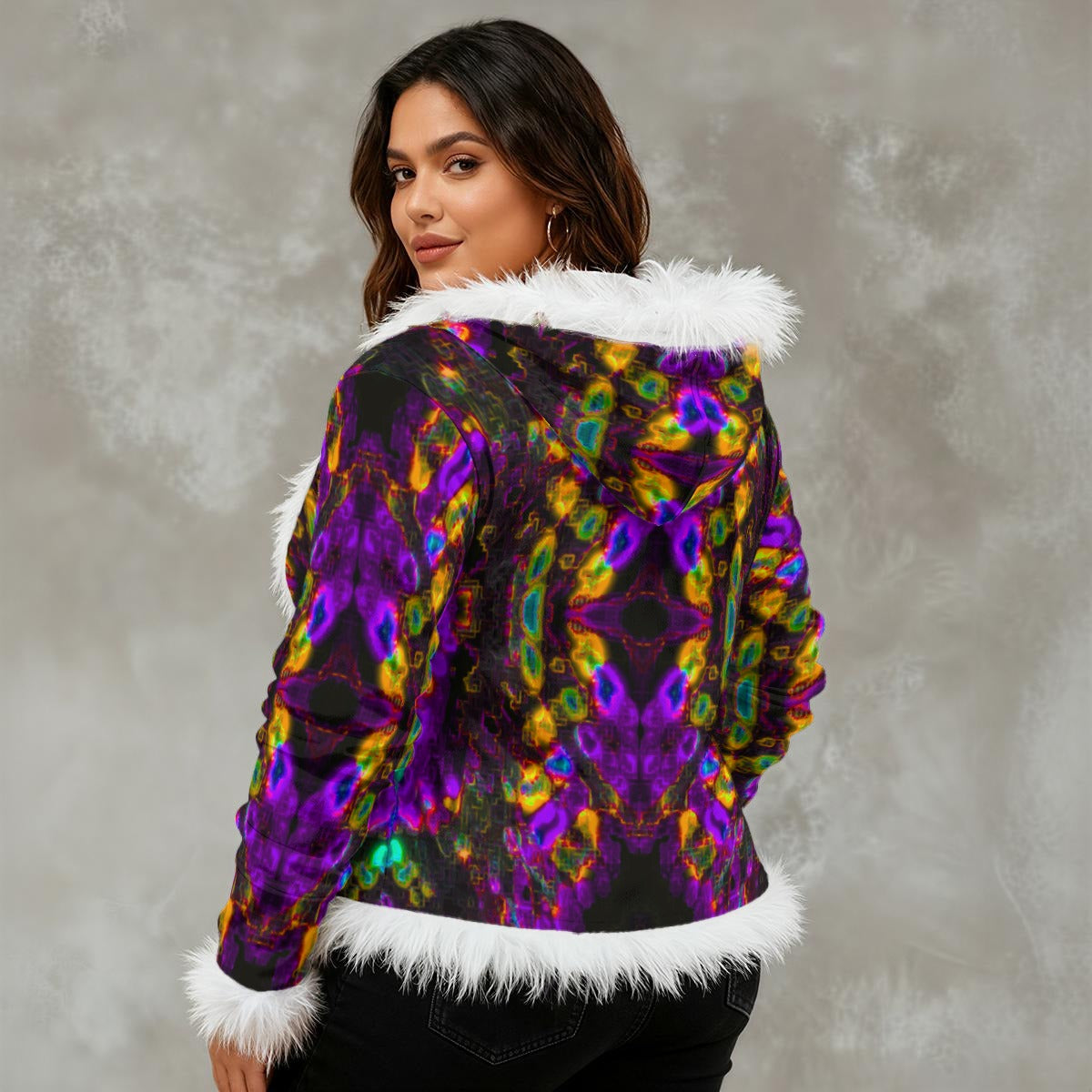 Color High Women's Faux Fur Trim Hooded Jacket | Velvet - Color High Hooded Jacket