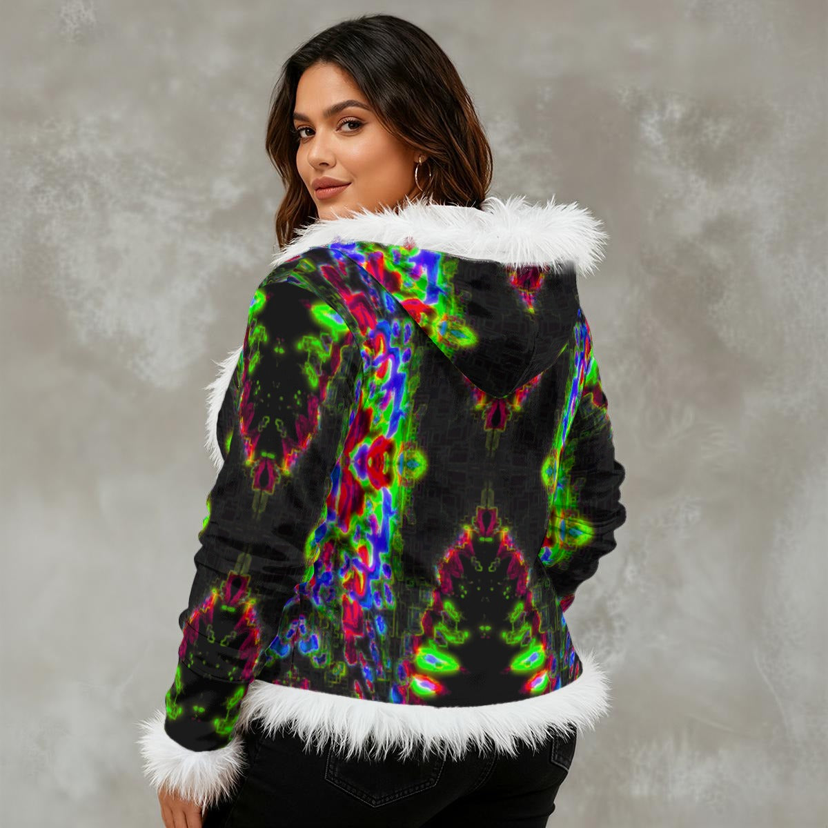 Color High Women's Faux Fur Trim Hooded Jacket | Velvet - Color High Hooded Jacket