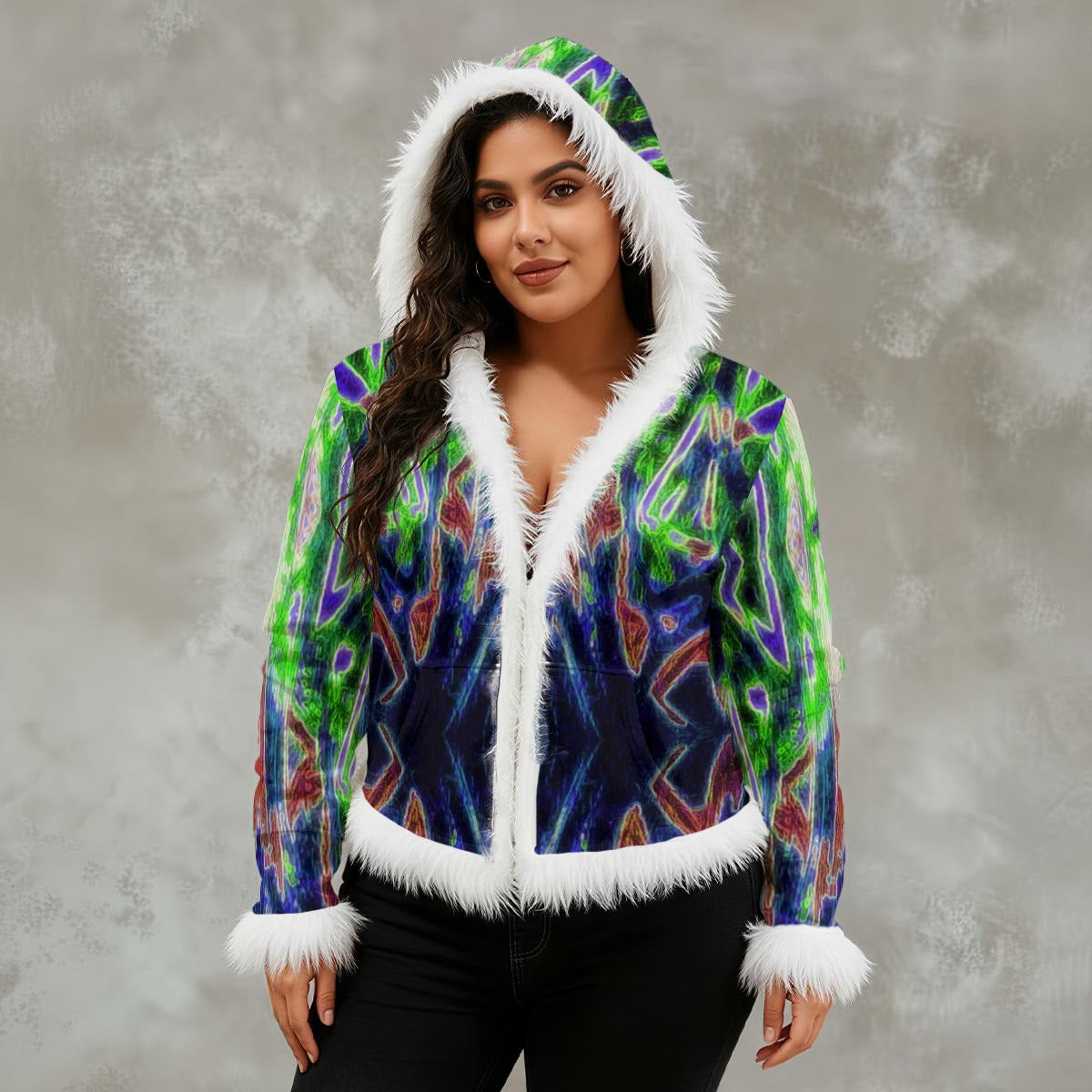 Color High Women's Faux Fur Trim Hooded Jacket | Velvet - Color High Hooded Jacket