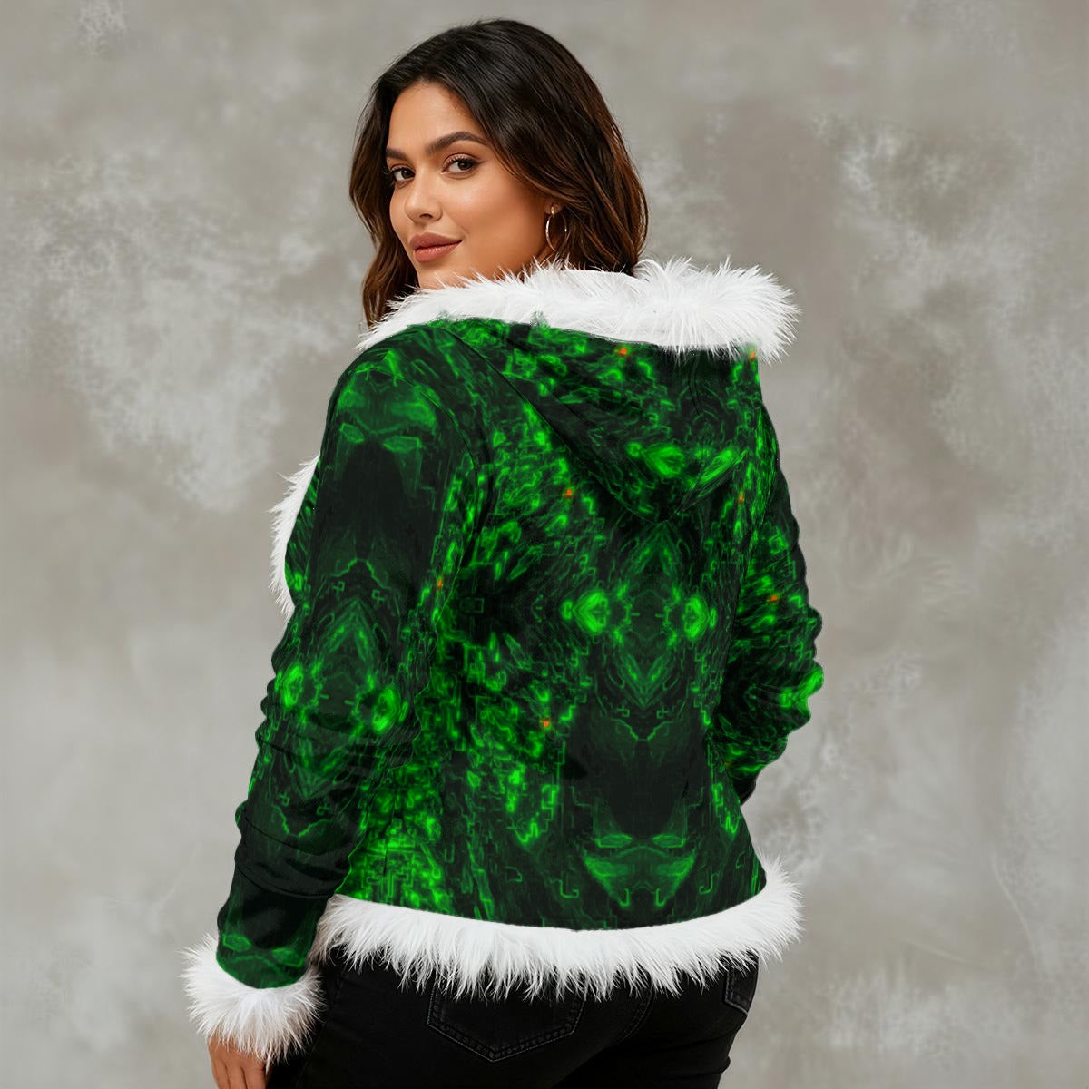 Color High Women's Faux Fur Trim Hooded Jacket | Velvet - Color High Hooded Jacket