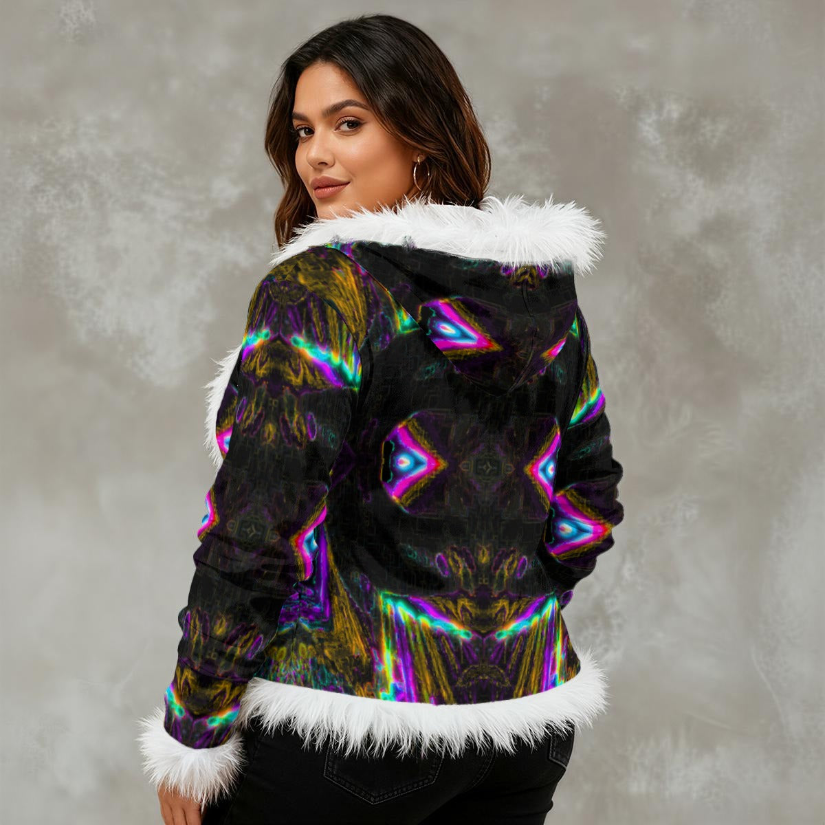 Color High Women's Faux Fur Trim Hooded Jacket | Velvet - Color High Hooded Jacket